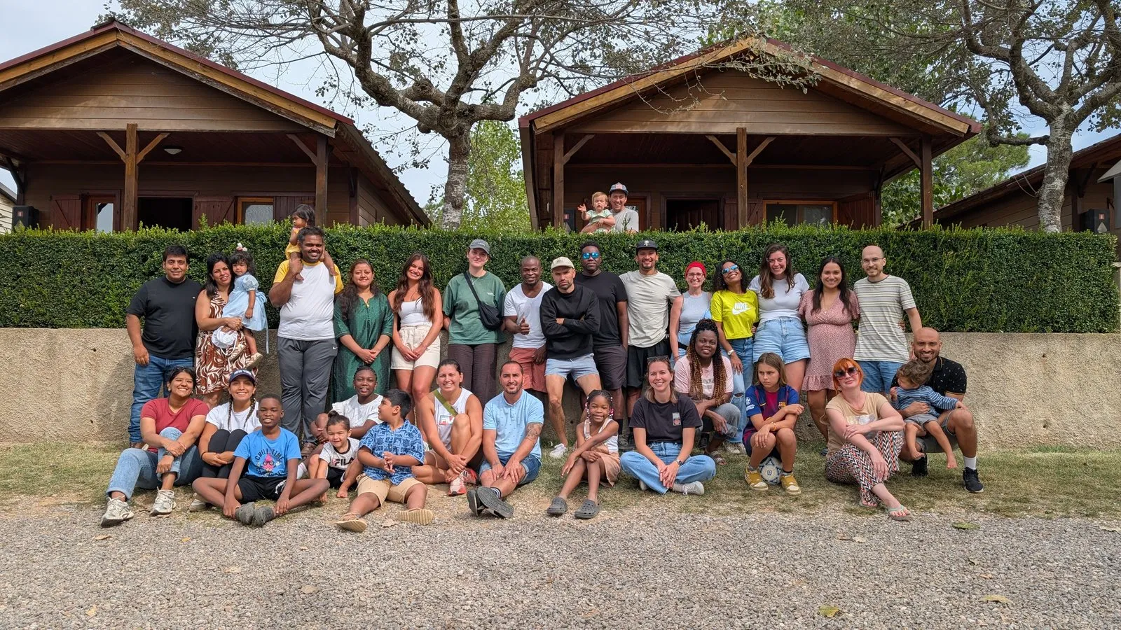 The White Fields community gathered together outdoors