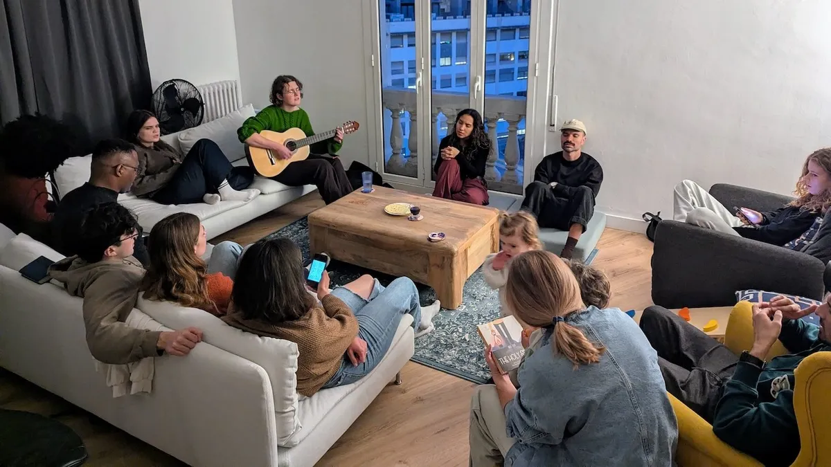 White Fields Barcelona gathering in a home